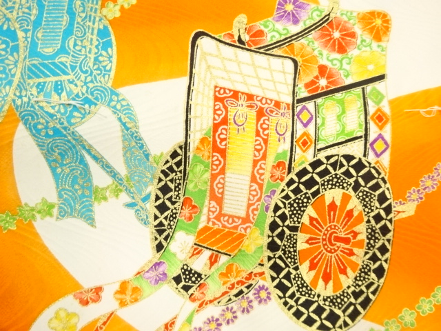  アンティーク　御所車模様織り出し　子供用着尺反物